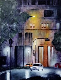 Une ville la nuit.(Huile sur toile)